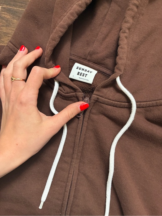 Sunday Best Tops - Sunday Best Brown Hoodie with White Drawstrings